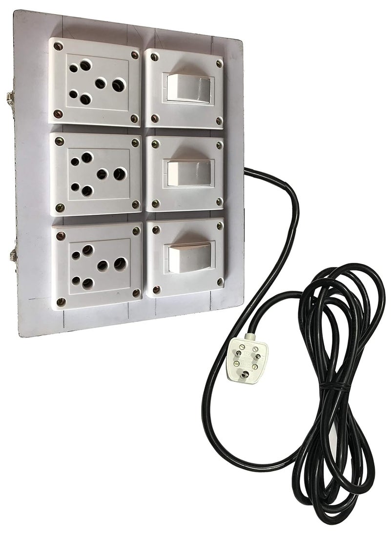HIKEN Electric Extension Wooden Board 3Socket3Switch for Heavy Appliances 5Ampere Wire Length only Board  - Image 1