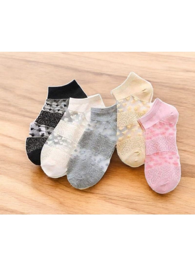 Ladies’ Sheer Ankle Socks – Pack of 5 Floral Pairs | As Light as Petal Kisses on Your Skin – Soft, Airy & Feminine - Image 2