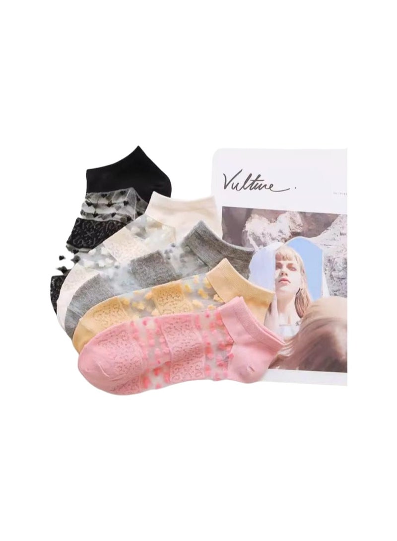 Ladies’ Sheer Ankle Socks – Pack of 5 Floral Pairs | As Light as Petal Kisses on Your Skin – Soft, Airy & Feminine - Image 1