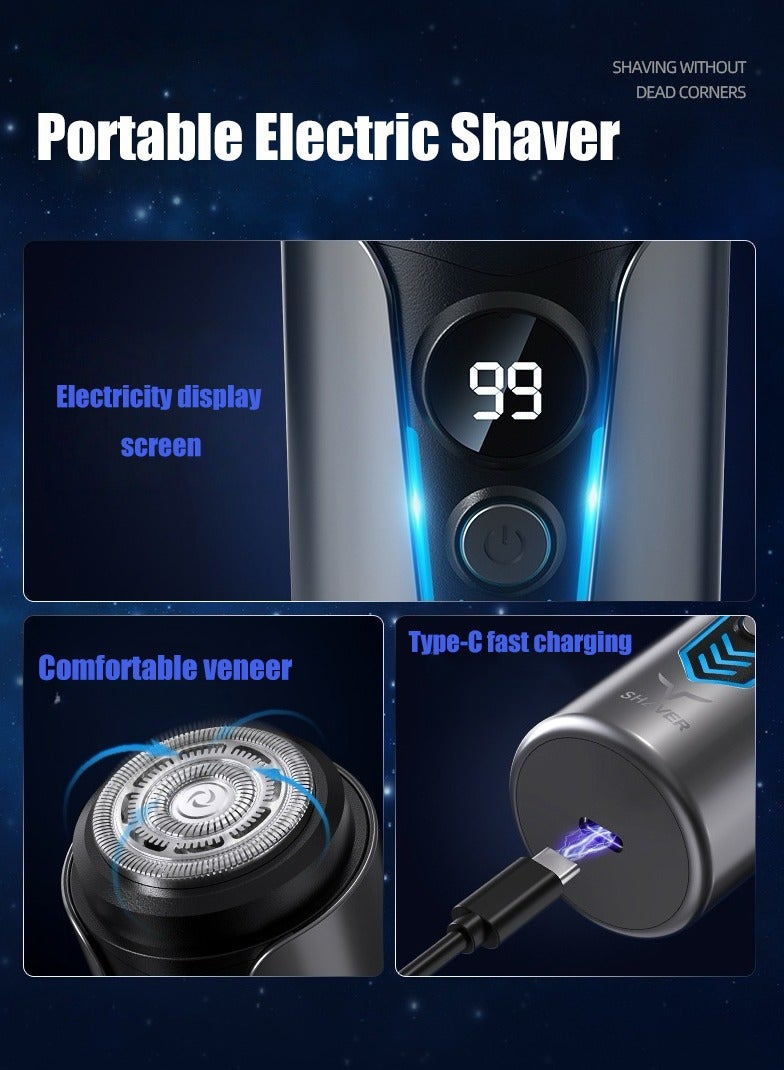 Portable Electric Shaver for Men Mini Electric Razor Dual Head Shaver with Dust Cover LED Power Display USB Rechargeable & Waterproof Shaver for Home Office Travel - Image 3