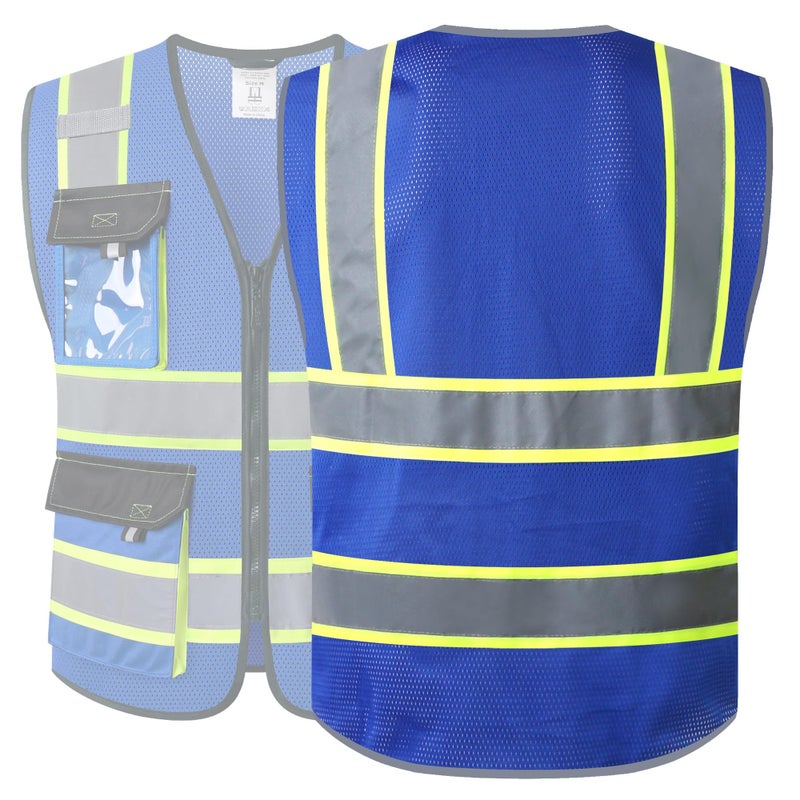 JKSafety Hi Vis Reflective Safety Vests for Men Women High Visibility Vest with Pockets Mesh Fabric Construction Safety Apparel Neon Vest for Work (220-Blue L) - Image 5