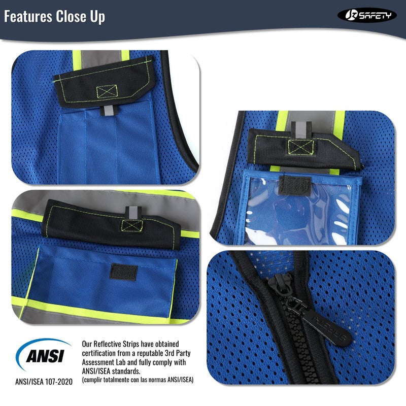 JKSafety Hi Vis Reflective Safety Vests for Men Women High Visibility Vest with Pockets Mesh Fabric Construction Safety Apparel Neon Vest for Work (220-Blue L) - Image 3
