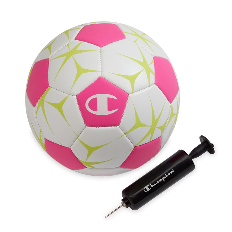 Champion Prodigy Soccer Ball (Size 4, White/Optic Pink/Evening Primrose) â€“ Matte Finish, 32-Panel Design, Enhanced Control, PVC Cover & Butyl Bladder, for Indoor & Outdoor Training, Includes 6" Pump - Image 1
