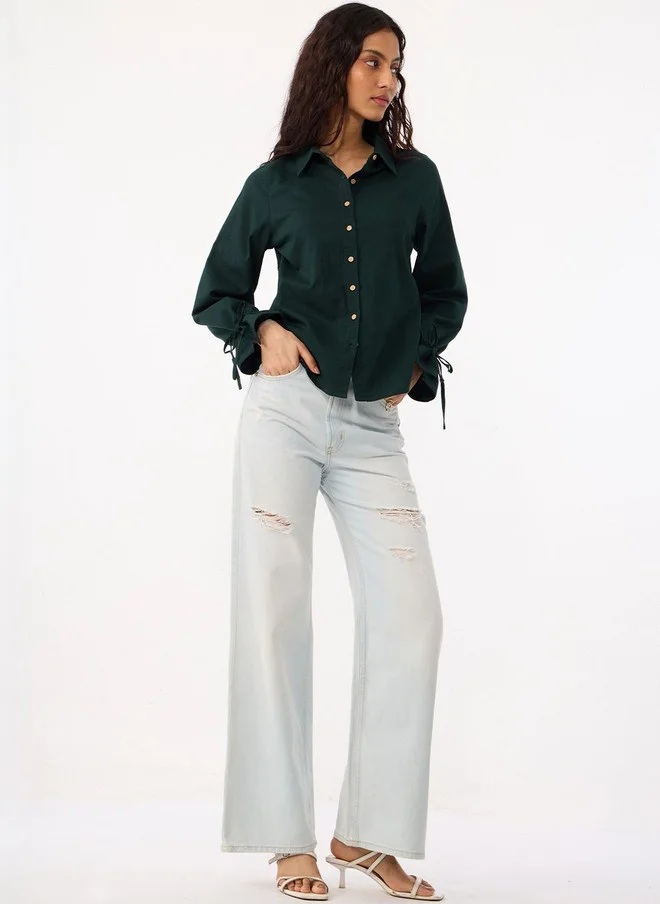 The Souled Store  The Souled Store Women Regular Fit Solid Green Casual Shirt  | Best Price UAE