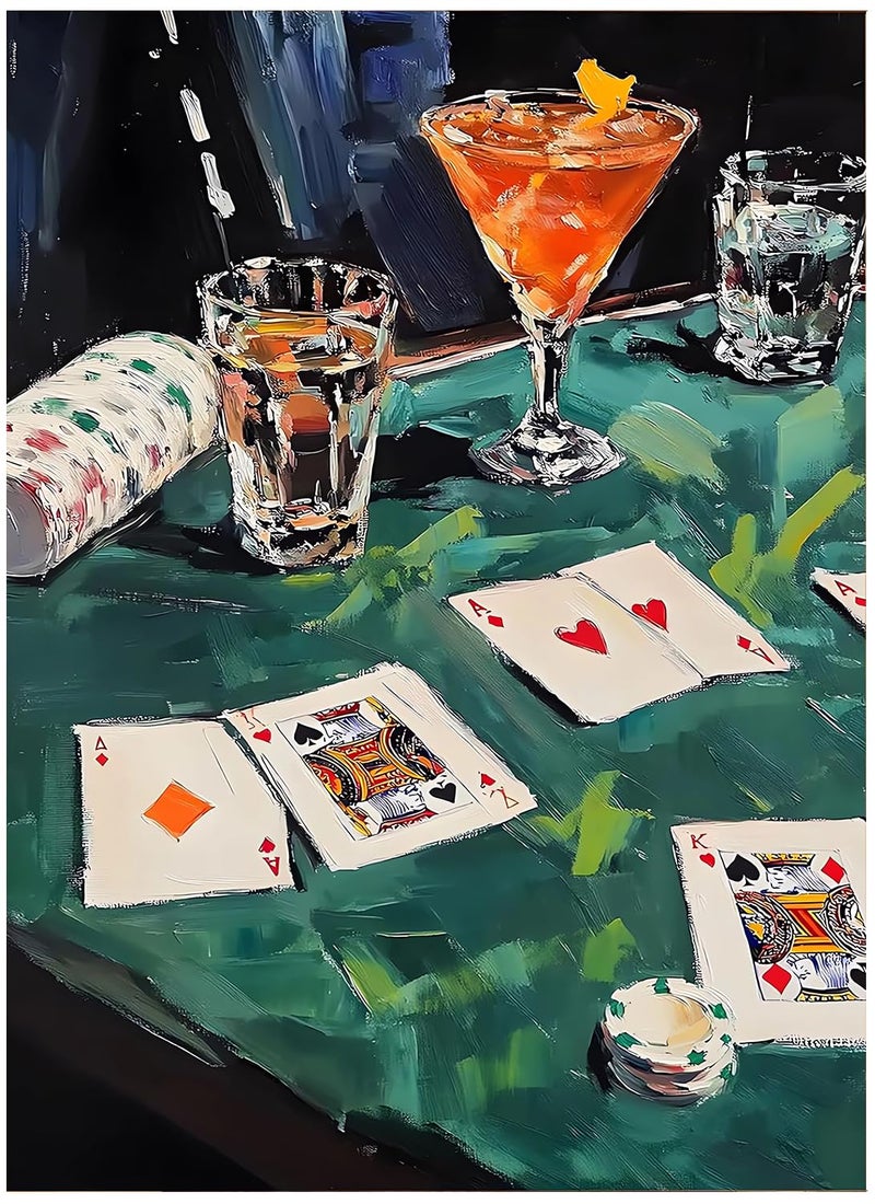 KICHANG Vintage Poker Diamond Art Kits for Adults Beginner,Dark Green DIY Modern Diamond Painting 5D Round Full Drill Diamond Dots Gem Art Crafts with Tools,Funny Crafts for Home Wall Decor&Gift-12x16in - Image 1