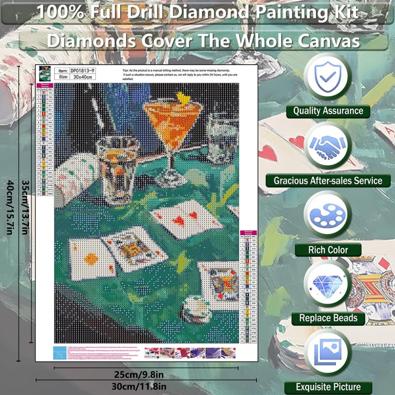 KICHANG Vintage Poker Diamond Art Kits for Adults Beginner,Dark Green DIY Modern Diamond Painting 5D Round Full Drill Diamond Dots Gem Art Crafts with Tools,Funny Crafts for Home Wall Decor&Gift-12x16in - Image 2
