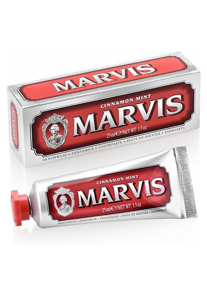 Marvis Cinnamon Mint Toothpaste 25ml, Teeth and Gum Cleanser, Long Lasting Freshness - Image 1
