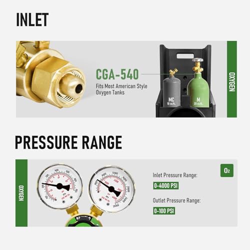 RX WELD Oxygen Regulator Welding Gas Gauges CGA 540 Inlet Oxy for V-Style Torch Cutting Kit, PC-Handle - Image 3