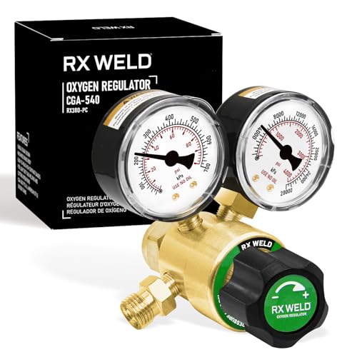 RX WELD Oxygen Regulator Welding Gas Gauges CGA 540 Inlet Oxy for V-Style Torch Cutting Kit, PC-Handle - Image 1
