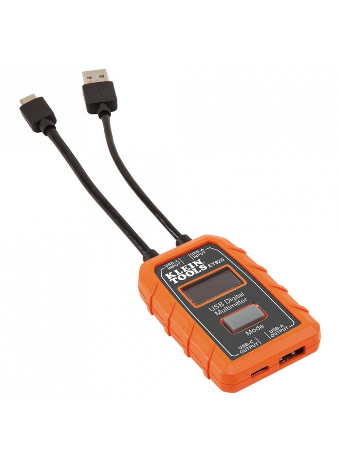 Klein Tools ET920 USB Power Meter, USB-A and USB-C Digital Meter for Voltage, Current, Capacity, Energy and Resistance