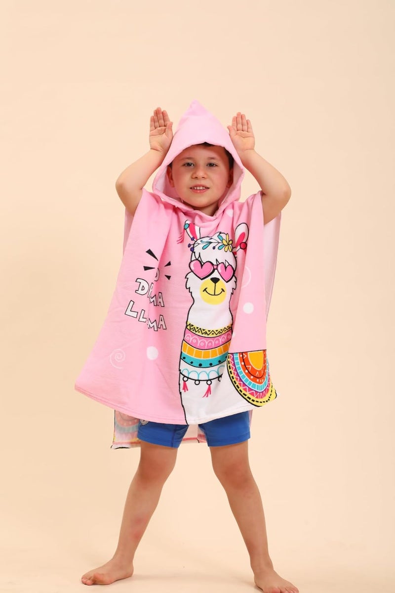TEHALK Kids Hooded Beach Towels, 24" x 24", Alpaca Unicorn Pattern, Polyester, Machine Washable - Image 1