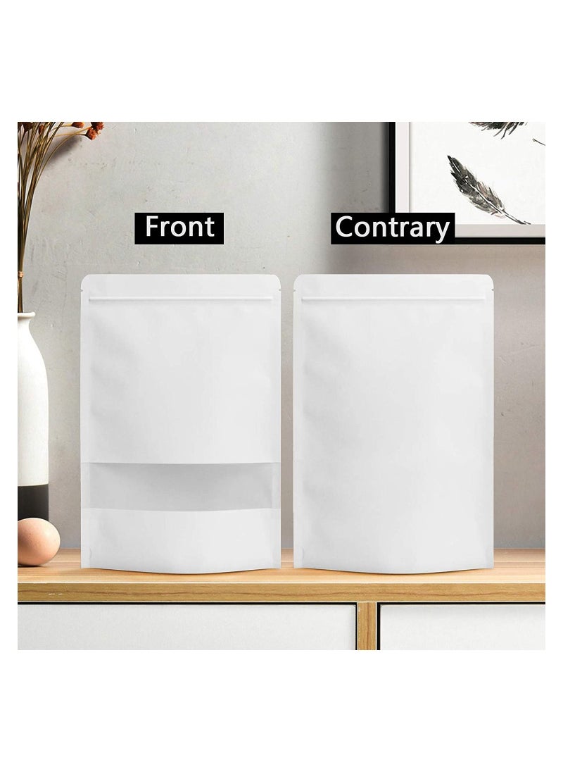 Generic - White Kraft Stand Up Pouch Bags 10*15cm  50 Pack Reusable Zip Lock Paper Pouches with Matte Window and Tear-away Notch for Multi-purpose Storage - Image 1