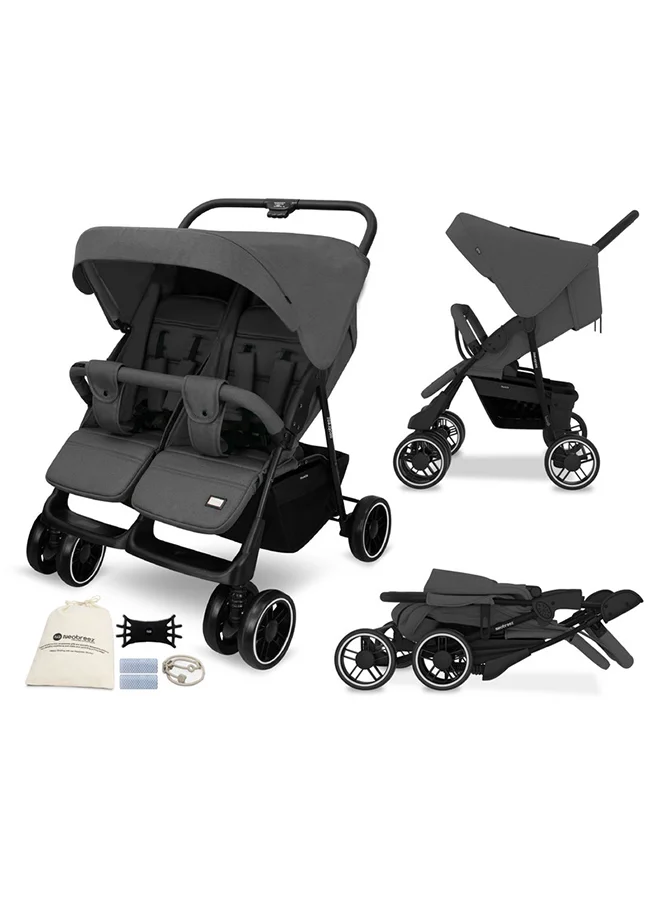 neobreez DUADX Sibling/Twin/Double Side by Side Baby Toddler Stroller,  Compact Baby Trolley Pushchair, One-Hand Fold,  Waterproof UPF 50+ Canopy, 0-3yrs,  30kg, 3yrs Warranty