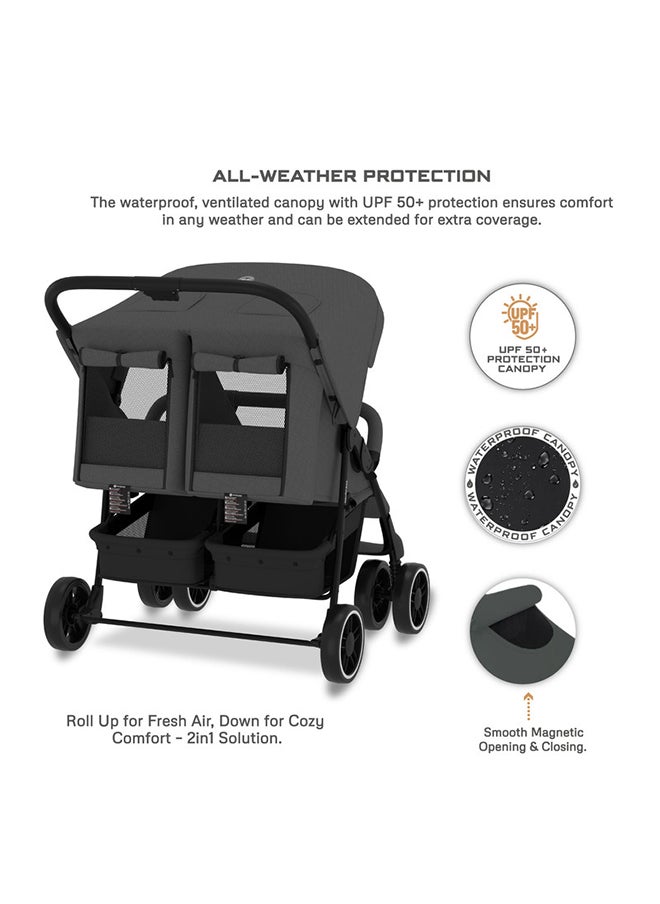 neobreez DUADX Sibling/Twin/Double Side by Side Baby Toddler Stroller,  Pushchair, One-Hand Fold,  Waterproof Canopy,  Gift And String Bag, Phone Holder, Toy Strap, Reflective Sticker, 0-3yrs, 30kg, 3yrs warranty  - Image 5