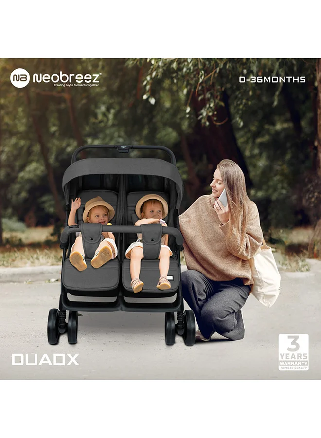 نيوبريز عربة أطفال توأم/مزدوجة DUADX، قابلة للطي بيد واحدة، مظلة مقاومة للماء UPF 50+، ضمان 3 سنوات
