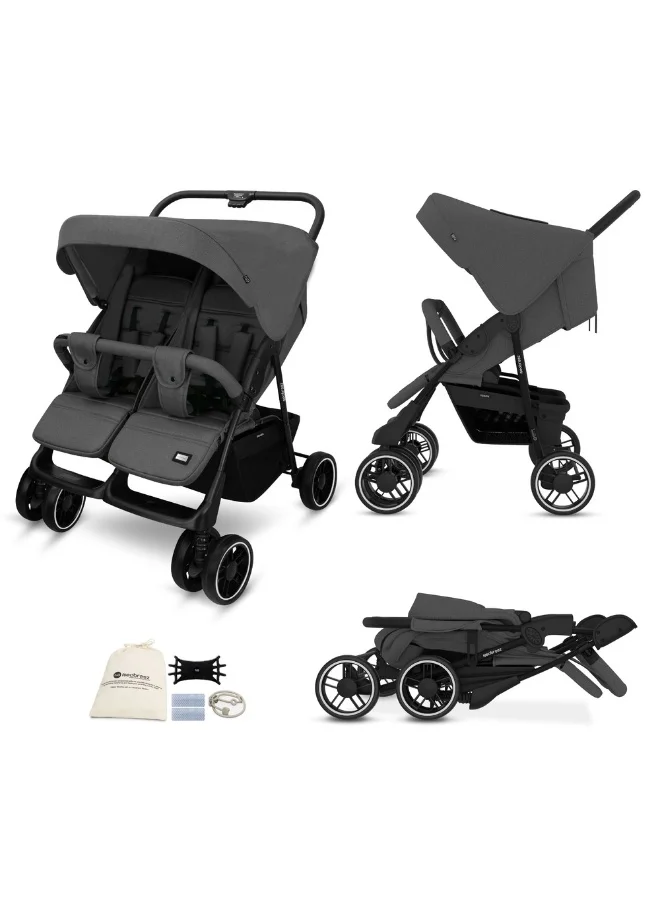 neobreez DUADX Sibling/Twin/Double Side by Side Baby Toddler Stroller,  Compact Baby Trolley Pushchair, One-Hand Fold,  Waterproof UPF 50+ Canopy, 0-3yrs,  30kg, 3yrs Warranty