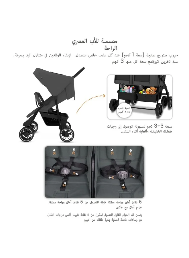 نيوبريز عربة أطفال توأممزدوجة متجاورة من ديوادكس، عربة أطفال مدمجة، قابلة للطي بيد واحدة، مظلة مقاومة للماء بعامل حماية من الأشعة فوق البنفسجية +، ضمان  سنوات