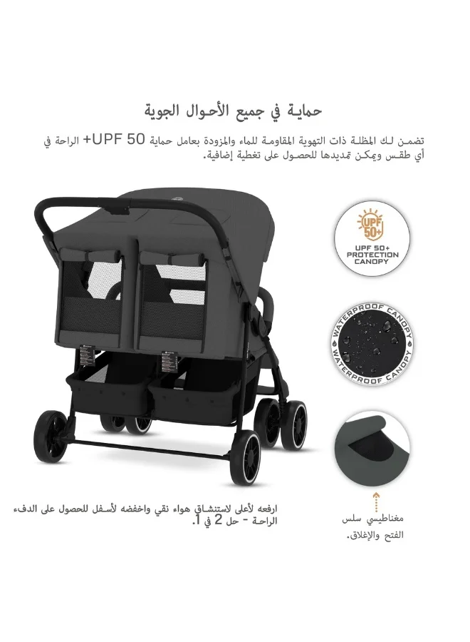 نيوبريز عربة أطفال توأممزدوجة متجاورة من ديوادكس، عربة أطفال مدمجة، قابلة للطي بيد واحدة، مظلة مقاومة للماء بعامل حماية من الأشعة فوق البنفسجية +، ضمان  سنوات