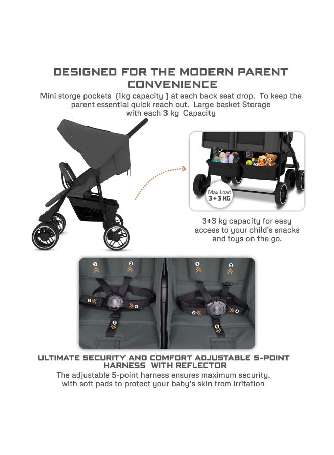 neobreez DUADX Sibling/Twin/Double Side by Side Baby Toddler Stroller,  Compact Baby Trolley Pushchair, One-Hand Fold,  Waterproof UPF 50+ Canopy, 0-3yrs,  30kg, 3yrs Warranty - Image 3