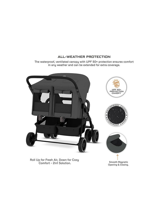 نيوبريز عربة أطفال توأممزدوجة متجاورة من ديوادكس، عربة أطفال مدمجة، قابلة للطي بيد واحدة، مظلة مقاومة للماء بعامل حماية من الأشعة فوق البنفسجية +، ضمان  سنوات - Image 4