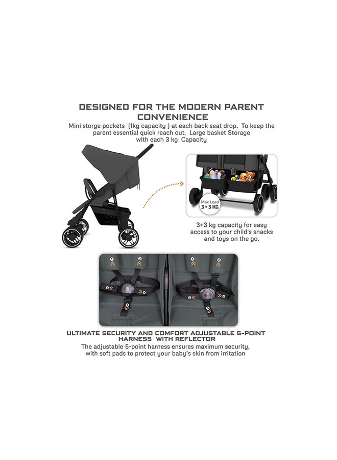 نيوبريز عربة أطفال توأممزدوجة متجاورة من ديوادكس، عربة أطفال مدمجة، قابلة للطي بيد واحدة، مظلة مقاومة للماء بعامل حماية من الأشعة فوق البنفسجية +، ضمان  سنوات - Image 5