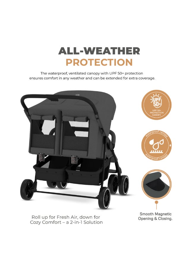 neobreez DUADX Sibling/Twin/Double Side by Side Baby Toddler Stroller,  Compact Baby Trolley Pushchair, One-Hand Fold,  Waterproof UPF 50+ Canopy, 0-3yrs,  30kg, 3yrs Warranty - Image 5