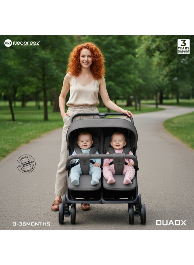 neobreez DUADX Sibling/Twin/Double Side by Side Baby Toddler Stroller,  Compact Baby Trolley Pushchair, One-Hand Fold,  Waterproof UPF 50+ Canopy, 0-3yrs,  30kg, 3yrs Warranty - Image 3