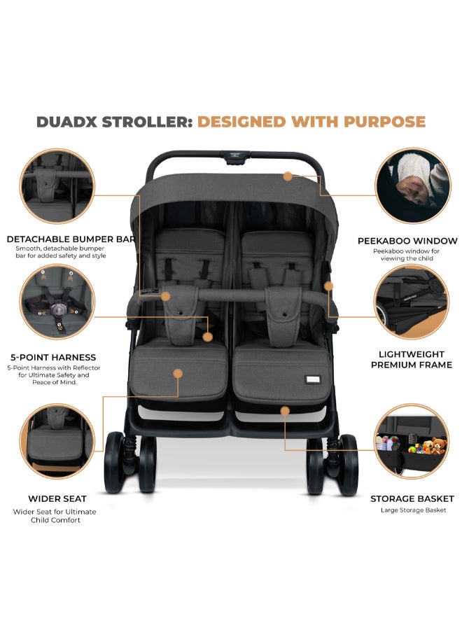 neobreez DUADX Sibling/Twin/Double Side by Side Baby Toddler Stroller,  Compact Baby Trolley Pushchair, One-Hand Fold,  Waterproof UPF 50+ Canopy, 0-3yrs,  30kg, 3yrs Warranty - Image 4