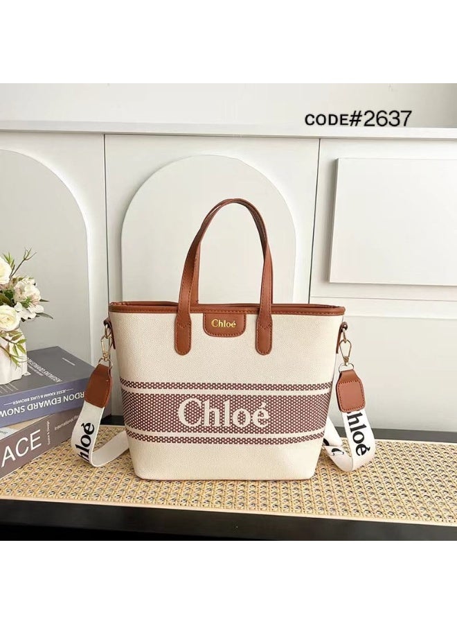 Chloe Woody Medium Women Tote Bag in Linen, Women Shoulder Bag, Women Hand Bag, Women's Travel Bag, Women's Shopping Bag, White - Image 1
