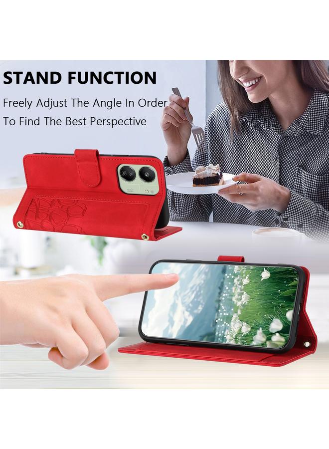 S-TOP Case For Redmi 13C 4G / 5G Tulips Embossed Leather Phone Case with Lanyard - Image 5