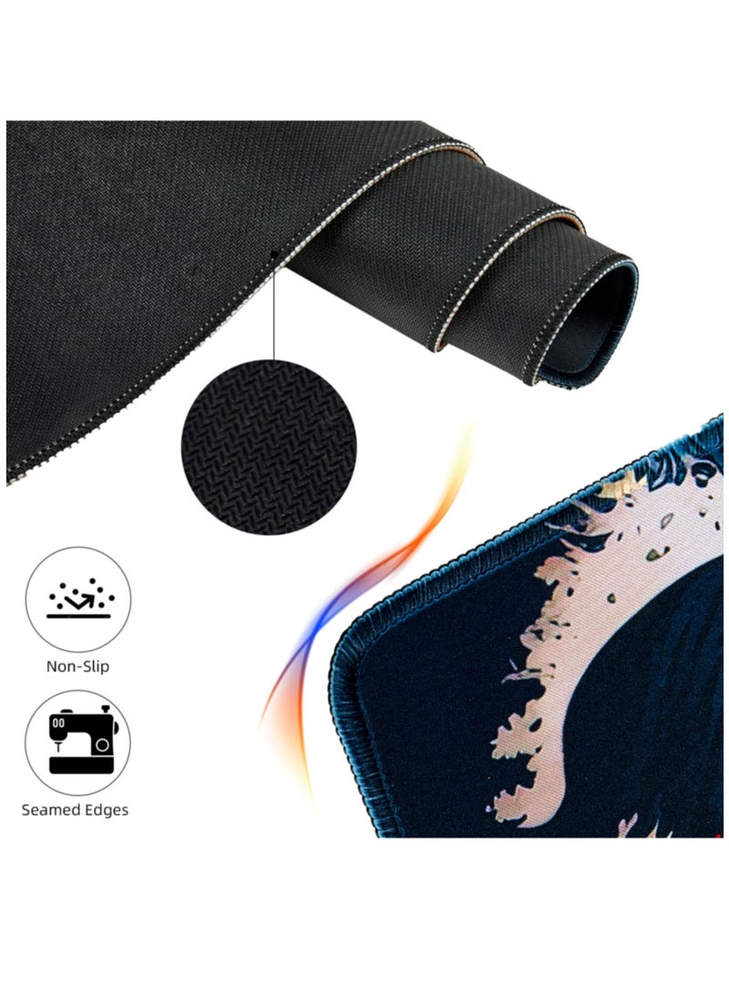 Excefore - Japanese Sea Waves Large Gaming Mouse Pad for Desk, Desk Mat with Seamed Edges, Waterproof Desk Pad, Non-Slip Rubber Base, 31.5x11.8 Inch Keyboard Pad Computer Mat, Big XL Mousepad - Image 1