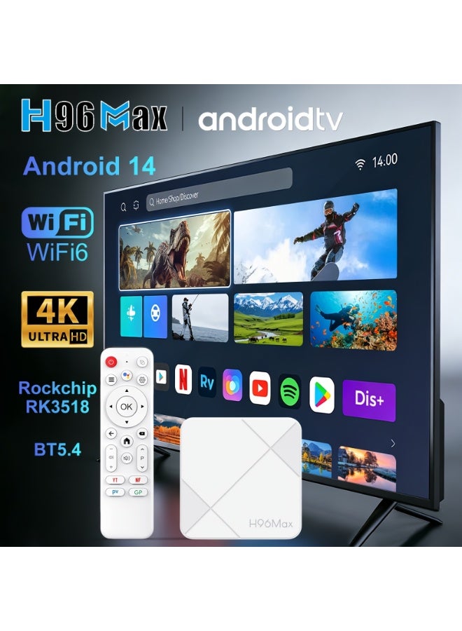H96 Max Android 14 Smart TV Box, 2GB RAM 16GB ROM, RK3528 Quad Core A53, 4K 3D HDR10 Support, WiFi6 BT 5.0, 4K@60Fps HD, 100M Ethernet, Voice Assistant, Media Player, Mirroring Cast - Image 1