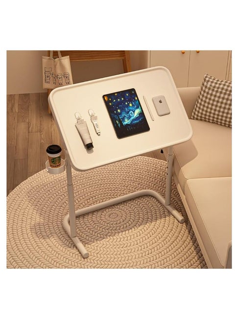 Laptop Table with Adjustable Magnetic Desktop, Height Adjustable Folding Table Mate for Students Writting & Reading, Metal Frame Sofa Side Table, End Table, Bedside Table, TV Dinner Tray Table (White)