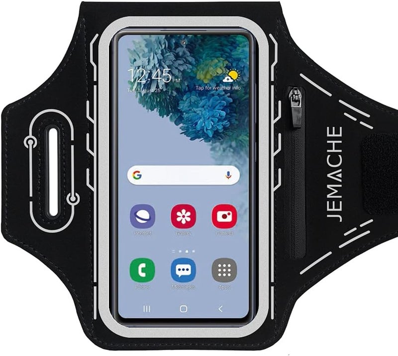 JEMACHE Armband for Samsung Galaxy S25 S24 S23 S22 S21 Ultra/Plus/FE, Gym Running Workouts Arm Band with Earbuds Holder (Black) - Image 1