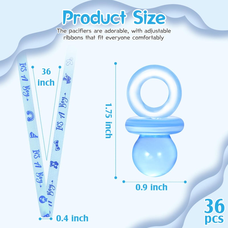 ZYFLSQ 36 Pieces Baby Shower Pacifiers Necklace, Cute Acrylic Pacifier Necklaces for Baby Shower Games Boy Charm, Party Favors, Decorations DIY, Gender Reveal Table Scatter(Blue) - Image 3