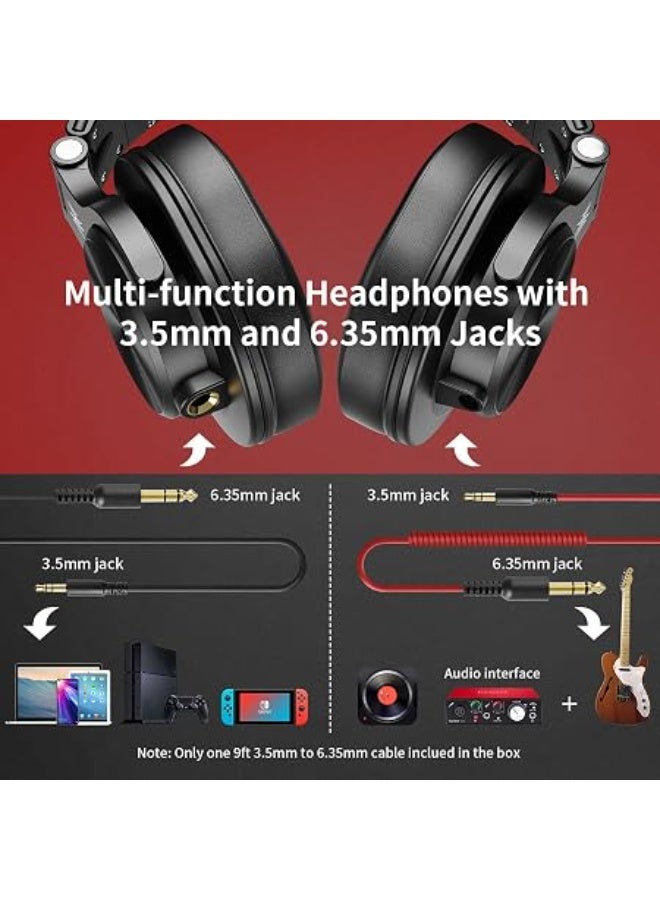 OneOdio A71 Hi-Res Studio Recording Headphones - Wired Over Ear Headphones with SharePort, Professional Monitoring & Mixing Foldable Headphones with Stereo Sound - Black - Image 3