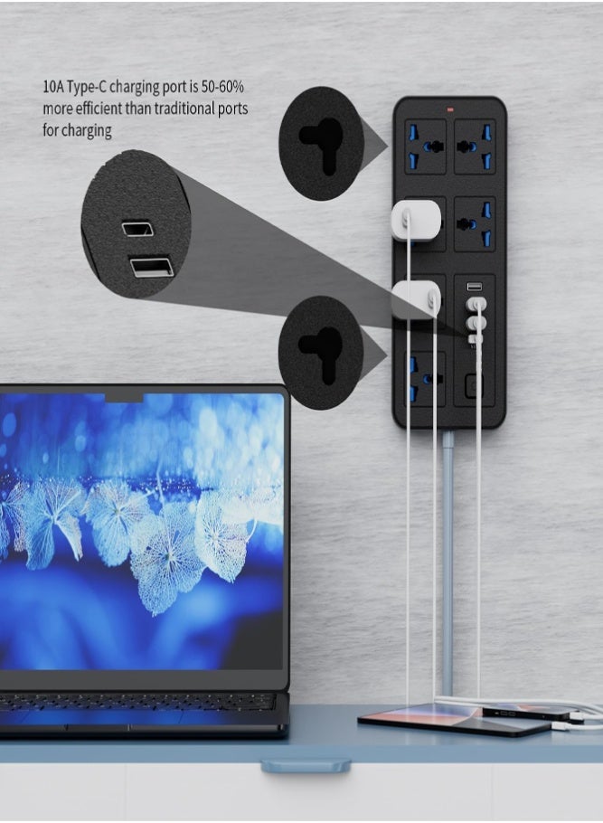 BELLSBERRY موزع طاقة متعدد المآخذ مع منافذ USB وحماية من زيادة التيار للاستخدام المنزلي والمكتبي - Image 4