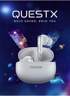 Faster QuestX Wireless Earbuds with Noise Cancellation (ANC+ENC) - 6 Hours Playtime with Bluetooth 5.3 - IPX4 Water Resistant - Gaming Bluetooth Earphones with Ultra-Low Latency - Deep Bass, Touch Control - For Exercise, Gym - Compatible with iPhone & Android (White)  - Image 2