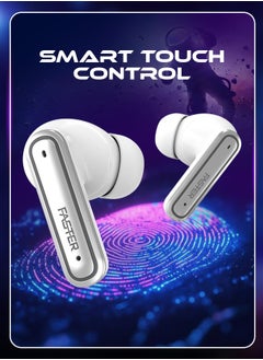 Faster QuestX Wireless Earbuds with Noise Cancellation (ANC+ENC) - 6 Hours Playtime with Bluetooth 5.3 - IPX4 Water Resistant - Gaming Bluetooth Earphones with Ultra-Low Latency - Deep Bass, Touch Control - For Exercise, Gym - Compatible with iPhone & Android (White)  - Image 3