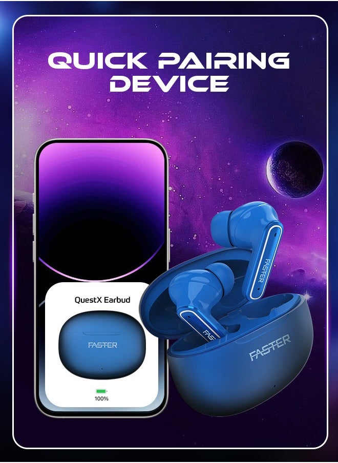 Faster - QuestX Wireless Earbuds with Noise Cancellation (ANC+ENC) - 6 Hours Playtime with Bluetooth 5.3 - IPX4 Water Resistant - Gaming Bluetooth Earphones with Ultra-Low Latency - Deep Bass, Touch Control - For Exercise, Gym - Compatible with iPhone & Android (White) - Image 1
