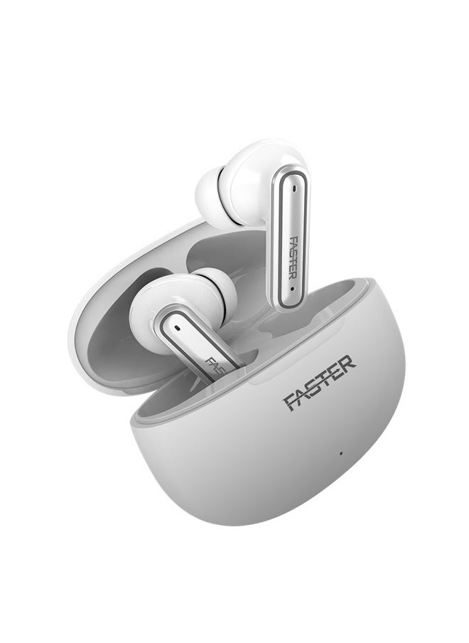Faster - QuestX Wireless Earbuds with Noise Cancellation (ANC+ENC) - 6 Hours Playtime with Bluetooth 5.3 - IPX4 Water Resistant - Gaming Bluetooth Earphones with Ultra-Low Latency - Deep Bass, Touch Control - For Exercise, Gym - Compatible with iPhone & Android (White) - Image 1