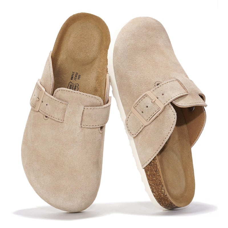 Project Cloud 100% Genuine Leather Footbed Clogs for Women - Memory Foam Arch Support Slippers for Women - Trendy Slip-ons Women's Mules & Clogs Sandals (Benton,FOSSSUEDE,5.5M) - Image 1