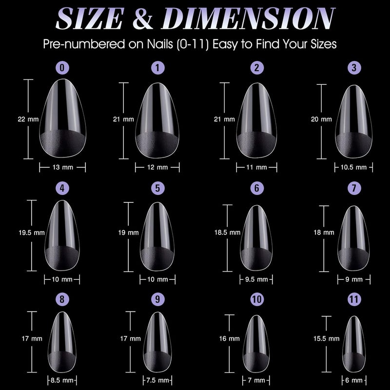Gelike EC False Nail Tip Kit, Soft Gel Full Cover for Soak Off Nail Extensions, Clear Gelly Tips Pre-buff PMMA False Press on Nail Tips, 12 Sizes-SHORT ALMOND 240PCS - Image 2