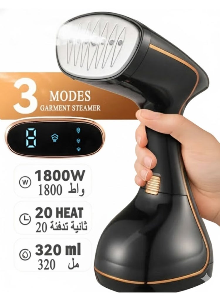 مكواة بخار للملابس، مكواة بخار محمولة عالية الطاقة، مكواة بخار يدوية، 15 ثوانٍ، تسخين سريع، مزيل التجاعيد - 1800 واط 320 مل - Image 1