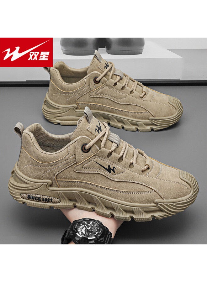Shuangxing Men's Shoes   Casual Sports Shoes Non-slip Wear-resistant Work Shoes Khaki Size 40