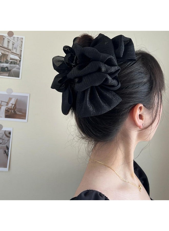 ويوپار مشابك شعر كبيرة من الشيفون الحريري من Wiwpar، مشابك شعر على شكل موزة، حامل ذيل حصان، مشبك مخلب، مشابك فك مخلب، مشابك شعر فرنسية، إكسسوارات شعر الهالوين للنساء والفتيات (أسود) - Image 1