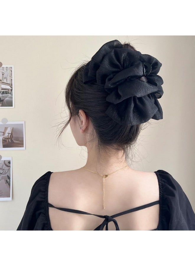 ويوپار مشابك شعر كبيرة من الشيفون الحريري من Wiwpar، مشابك شعر على شكل موزة، حامل ذيل حصان، مشبك مخلب، مشابك فك مخلب، مشابك شعر فرنسية، إكسسوارات شعر الهالوين للنساء والفتيات (أسود) - Image 3