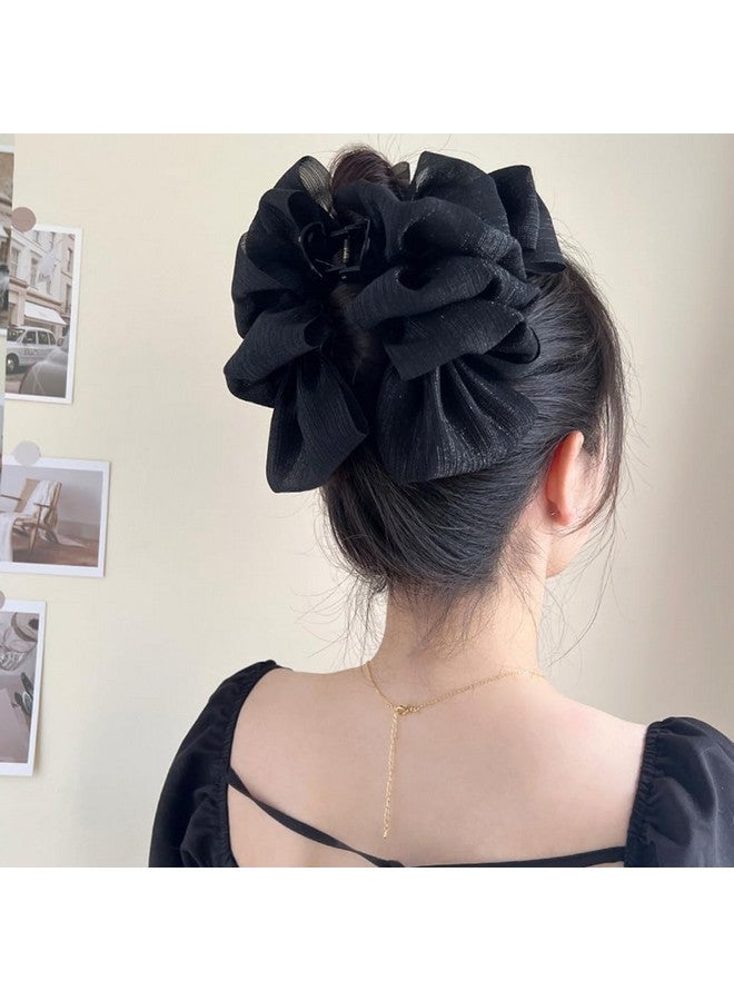 ويوپار مشابك شعر كبيرة من الشيفون الحريري من Wiwpar، مشابك شعر على شكل موزة، حامل ذيل حصان، مشبك مخلب، مشابك فك مخلب، مشابك شعر فرنسية، إكسسوارات شعر الهالوين للنساء والفتيات (أسود) - Image 2