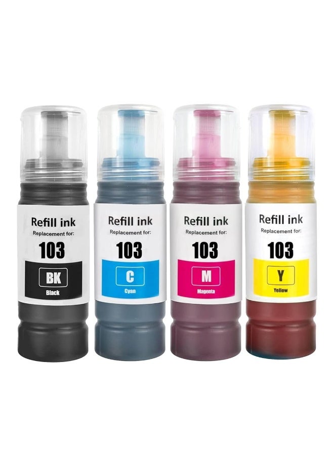A PLUS APlus 103 Epson 4-Pack Dye Ink Refill Set (BK/C/M/Y) for Epson EcoTank L-Series Printers - 70ml Bottles - Image 1