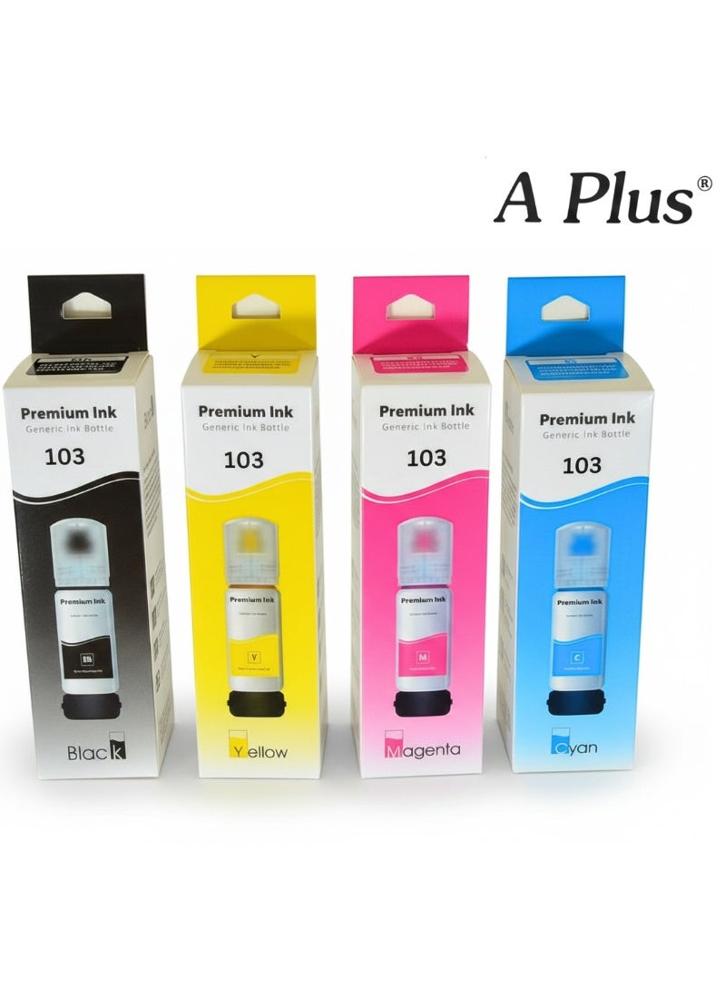 A PLUS APlus 103 Epson 4-Pack Dye Ink Refill Set (BK/C/M/Y) for Epson EcoTank L-Series Printers - 70ml Bottles - Image 2